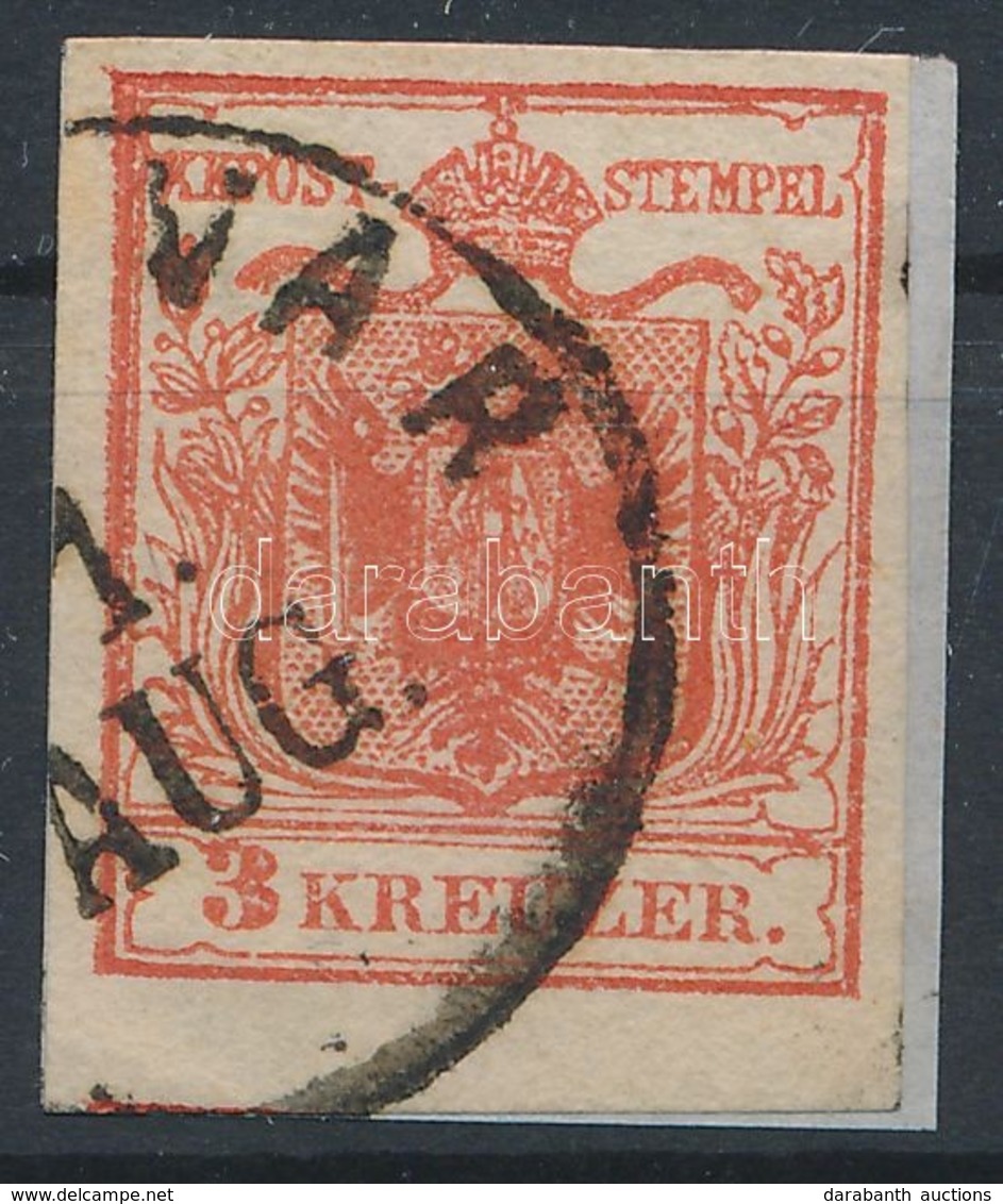 1850 3kr HP I Cinnober, Bal ívszéli Nyomat, Lemezhiba Hirsching 23 ,,(TEMES)VAR' Certificate: Strakosch - Sonstige & Ohne Zuordnung