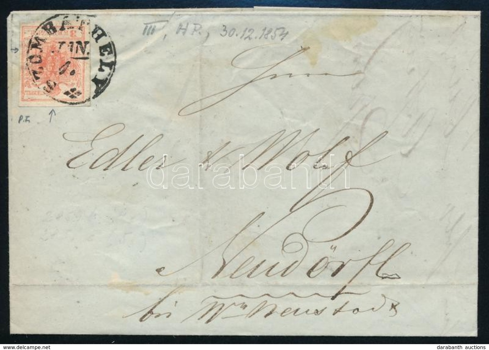 1854 3kr HP III Levélen ,,SZOMBATHELY' - Neudörfl - Sonstige & Ohne Zuordnung