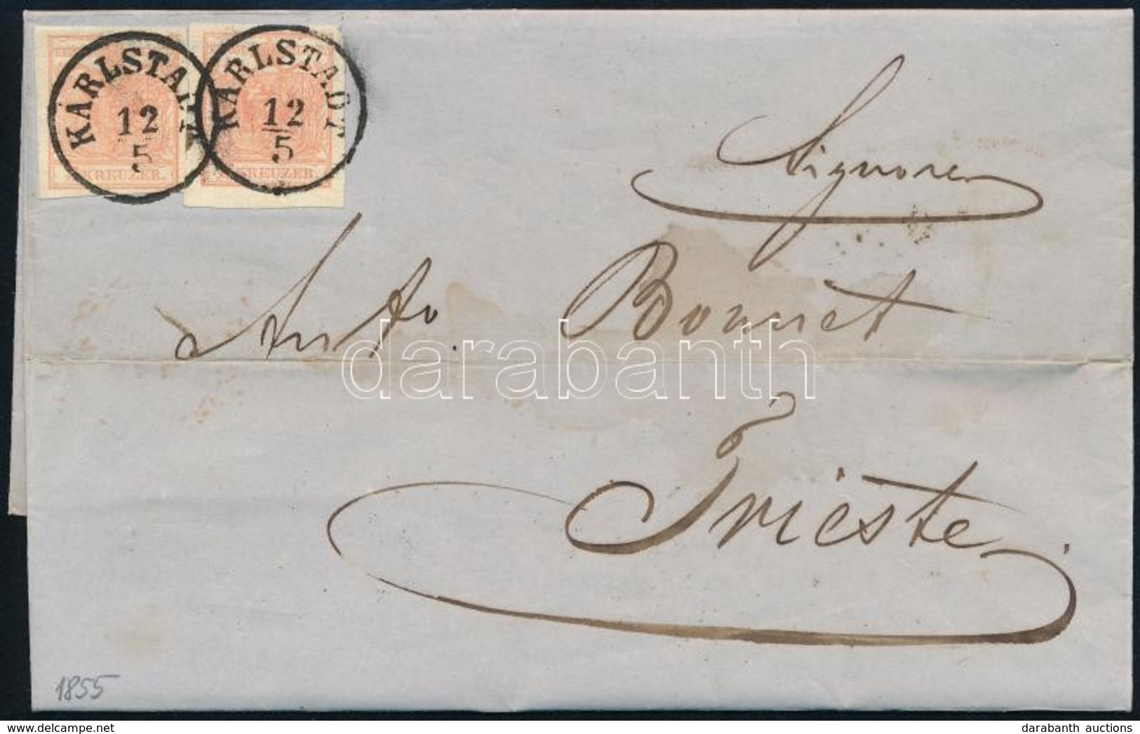 1855 2 X 3kr Levélen 'KARLSTADT' - 'FIUME' - 'TRIESTE' - Other & Unclassified