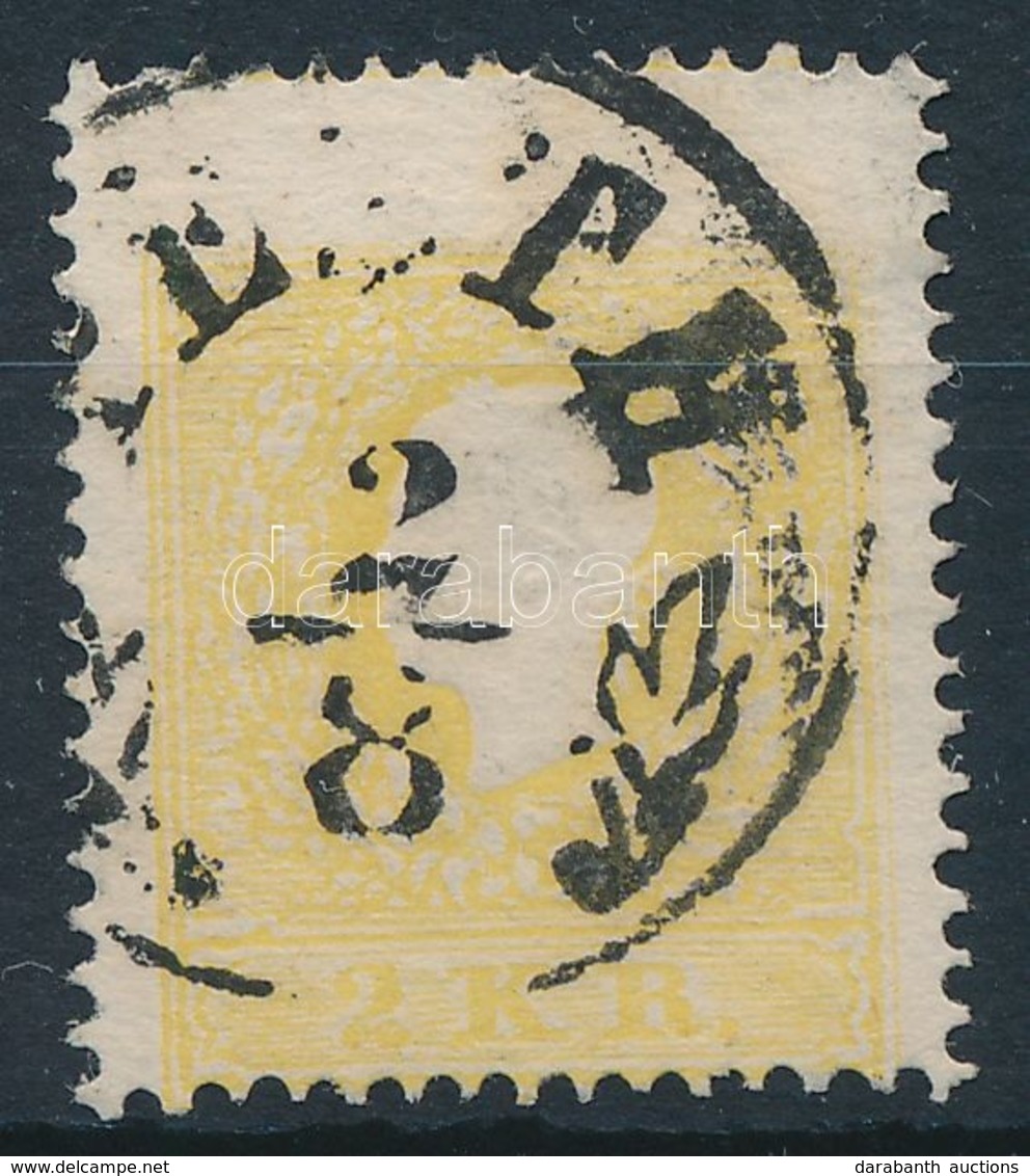 O 1858 2kr II. Sárga ívszéli Bélyeg Képbe Fogazva ,,PESTH' Sign: Ferchenbauer - Autres & Non Classés