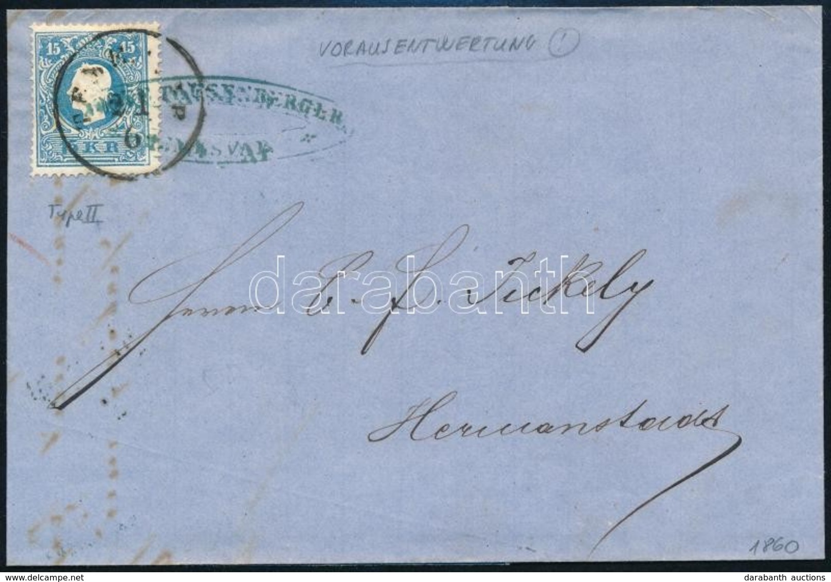 1865 15kr II Cégbélyegzős Előérvénytelenítéssel Levélen 'TEMESVÁR' - 'HERMANNSTANDT' - Autres & Non Classés