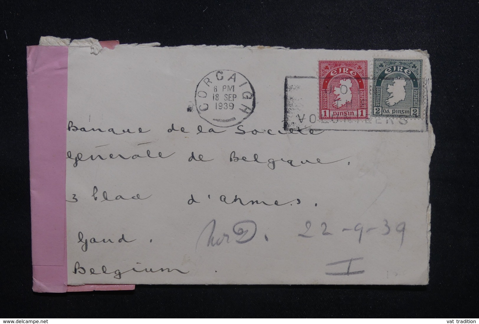 IRLANDE - Enveloppe De Corcaigh Pour La Belgique En 1939 Avec Contrôle Postal - L 43424 - Storia Postale