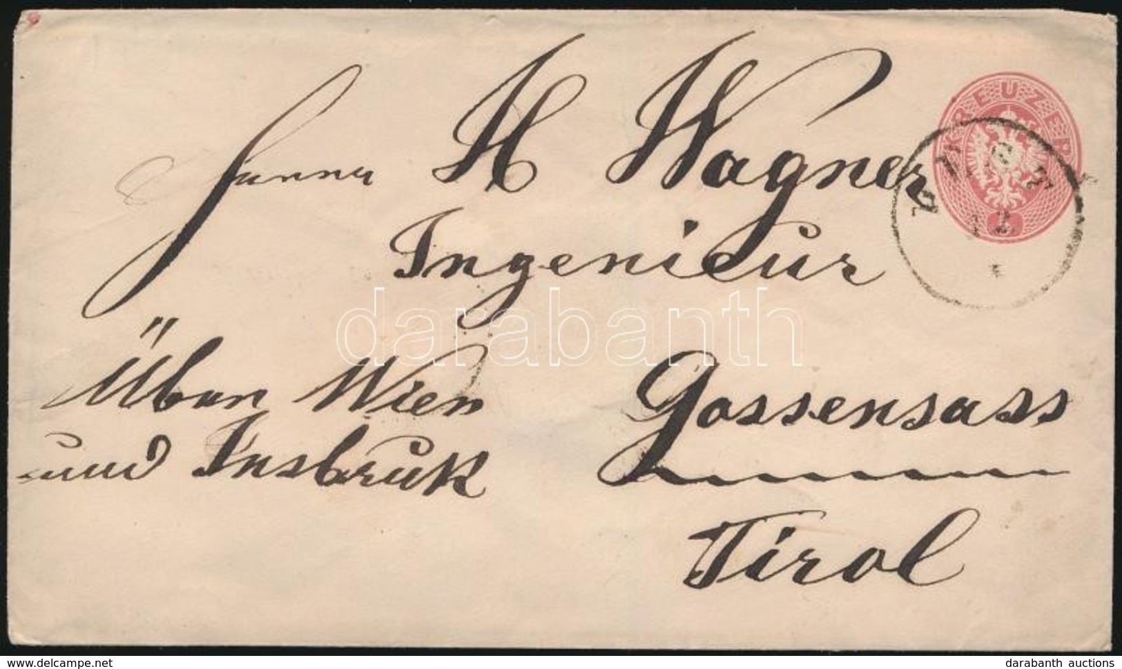 1866 5kr Díjjegyes Boríték ,,PEST' - Tirol - Autres & Non Classés