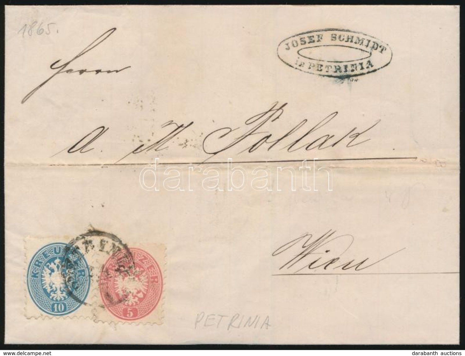 1865 5kr + 10kr Levélen ,,PETRINIA' - Wien - Autres & Non Classés