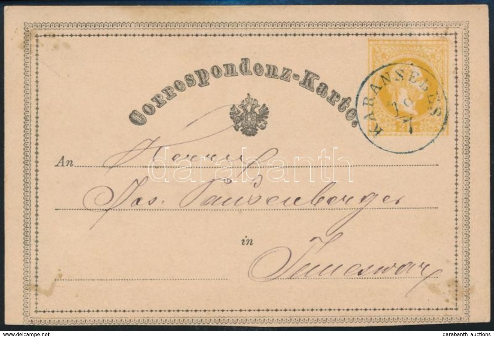 1870 Díjjegyes Levelezőlap / PS-card Kék / Blue 'KARANSEBES' - Temesvár - Sonstige & Ohne Zuordnung