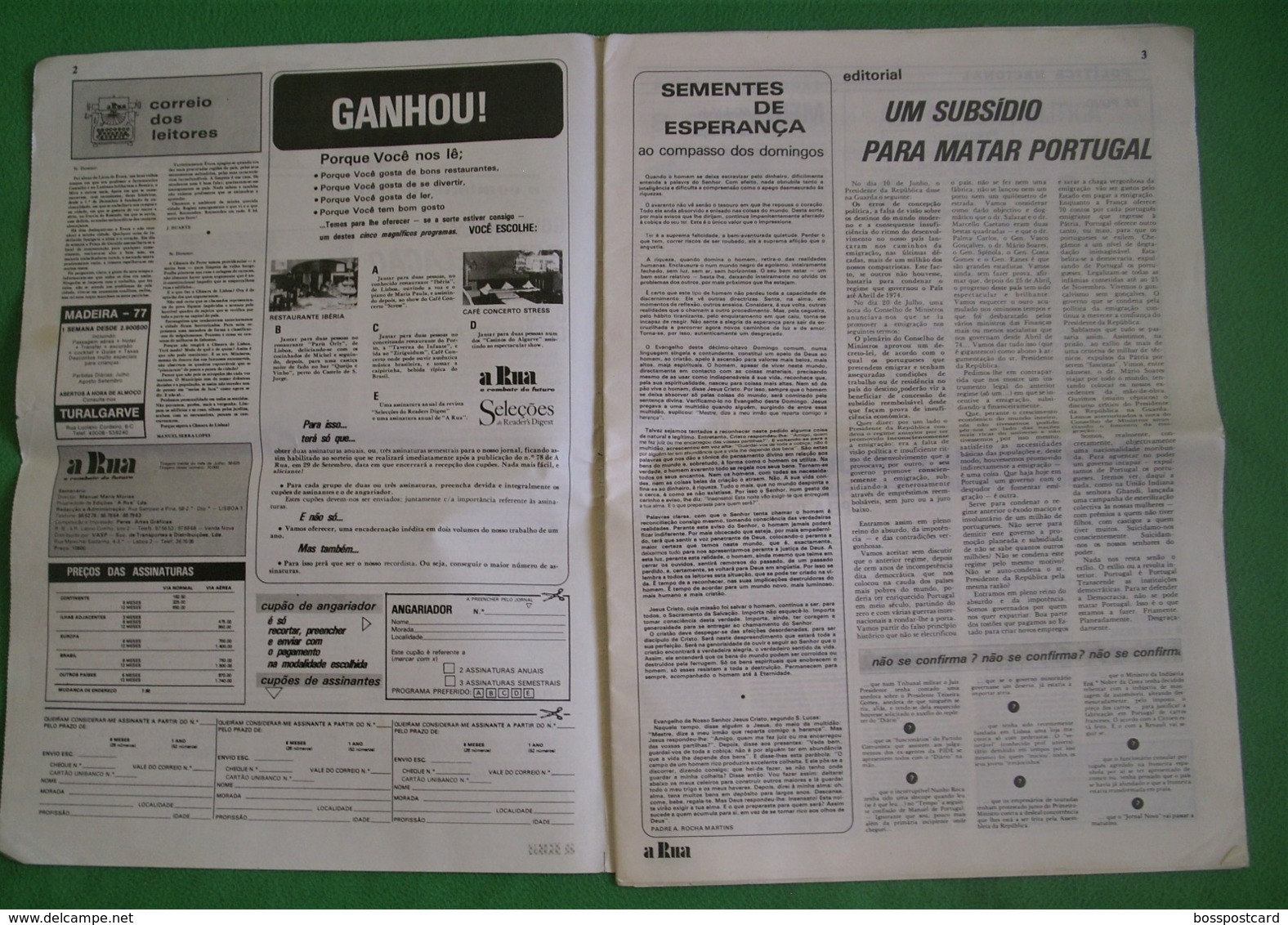 Lisboa - Portugal - Jornal A Rua Nº 69 De Julho De 1977 - República Portuguesa  Imprensa - 25 De Abril - PREC - Salazar - General Issues