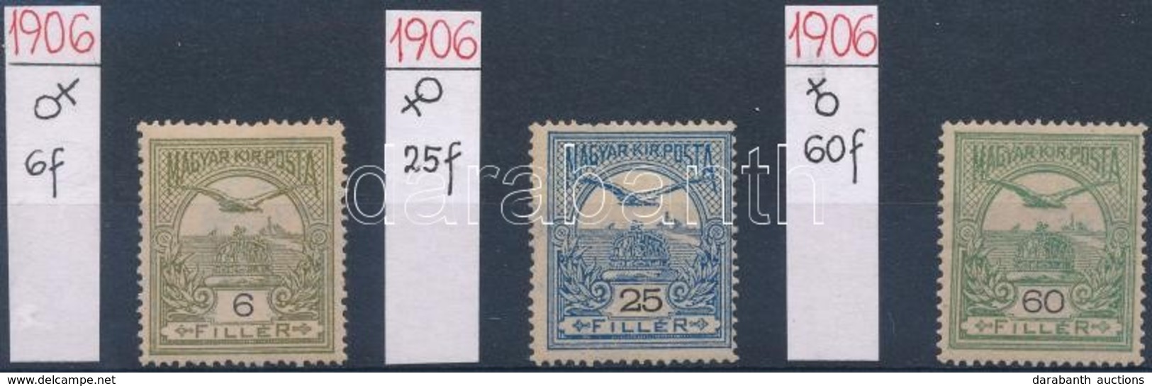 ** 1906  Turul 6f, 25f, 60f Vízjelállások Szerint (38.200) (kis Betapadások) - Sonstige & Ohne Zuordnung