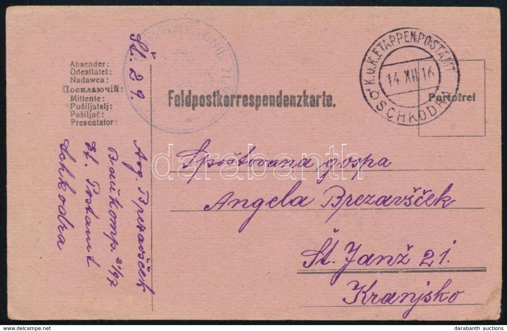 1916 Tábori Posta Levelezőlap 'K.u.K. BAUKOMPAGNIE 21/97' + 'EP SCHKODRA B' - Autres & Non Classés