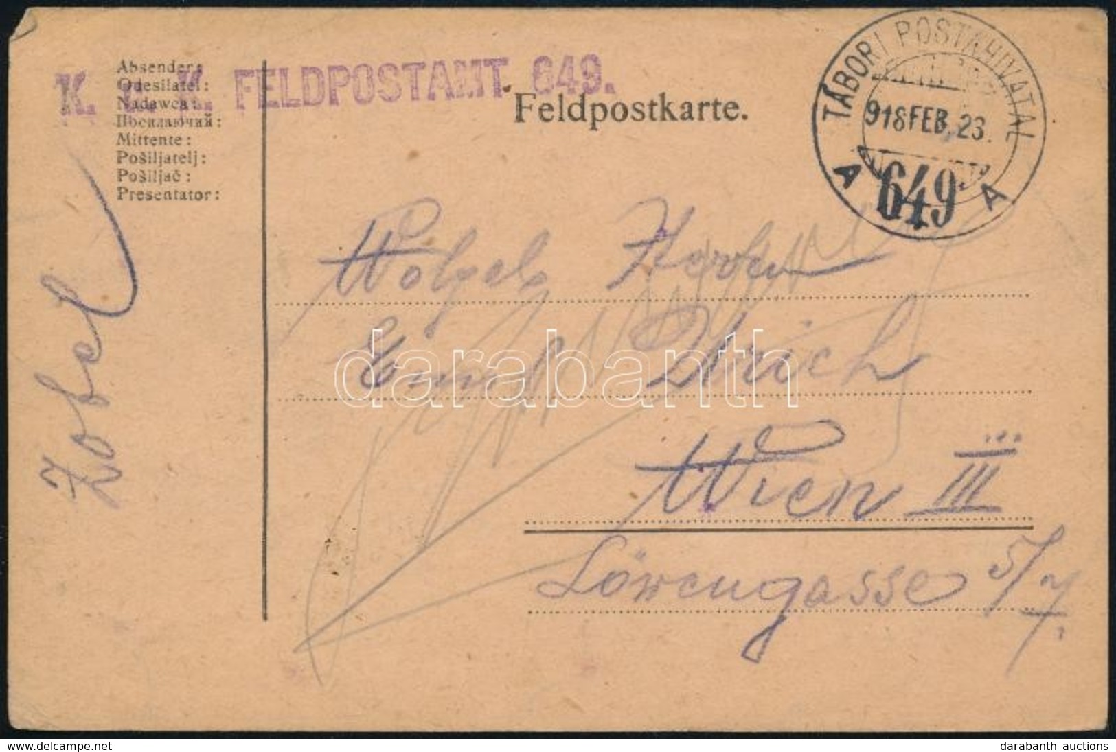 1918 Tábori Posta Levelezőlap / Field Postcard 'TP 649 A' - Sonstige & Ohne Zuordnung