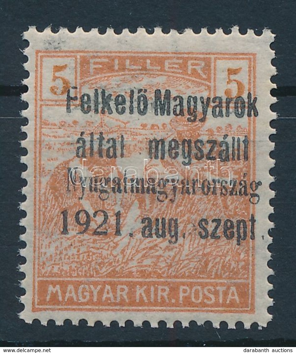 ** Nyugat-Magyarország I. 1921 Arató 5f Próbanyomat, Bodor Vizsgálójellel - Sonstige & Ohne Zuordnung