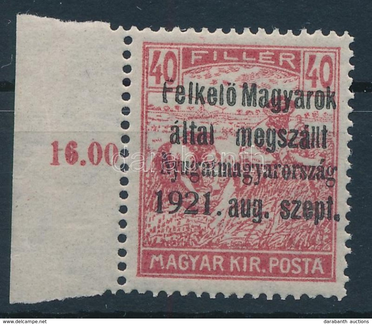 ** Nyugat-Magyarország I. 1921 Arató 40f Próbanyomat, Bodor Vizsgálójellel - Autres & Non Classés