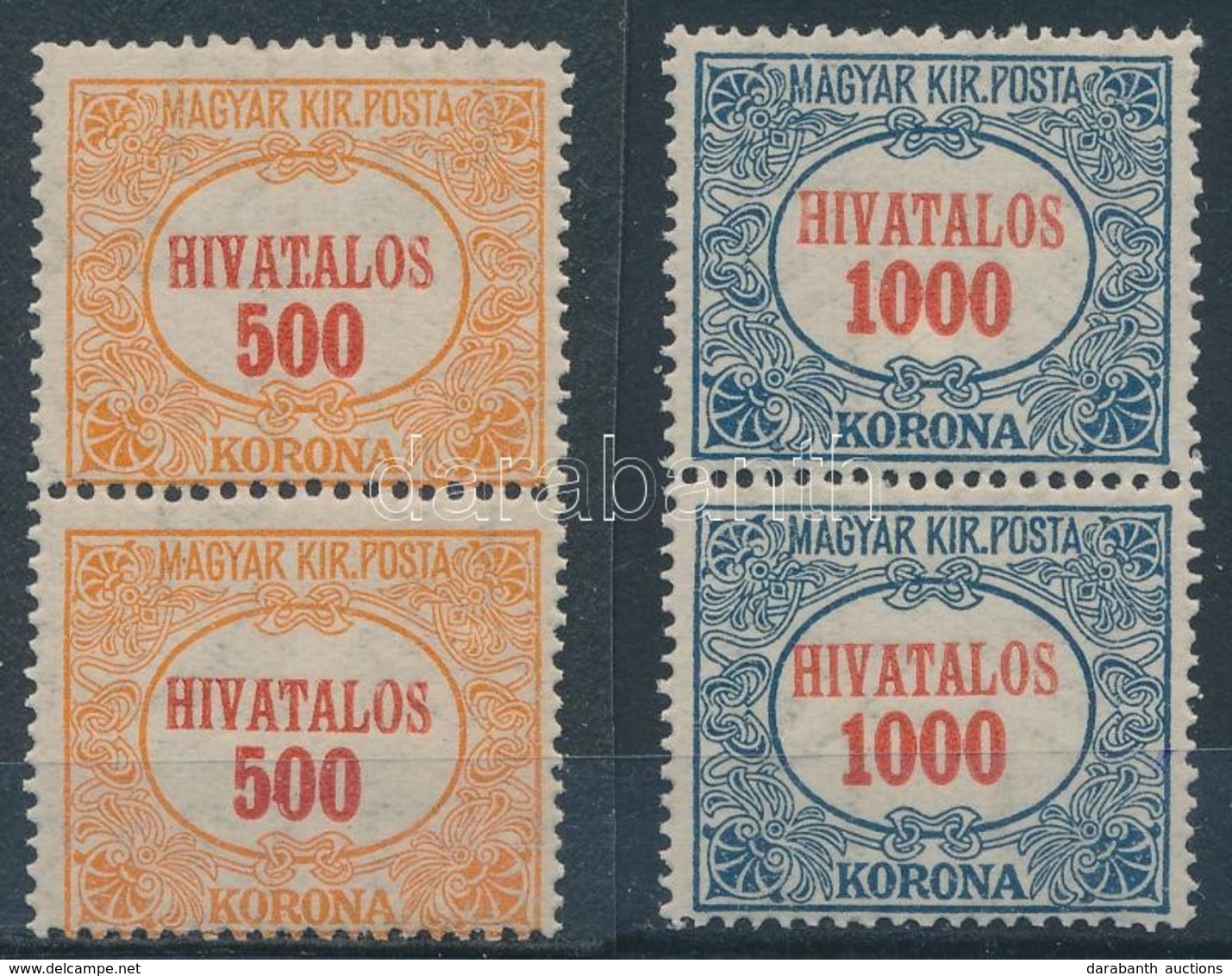 ** 1921 Hivatalos 500K és 1000K VIIII. Vízjellel, Függőleges Párokban - Other & Unclassified