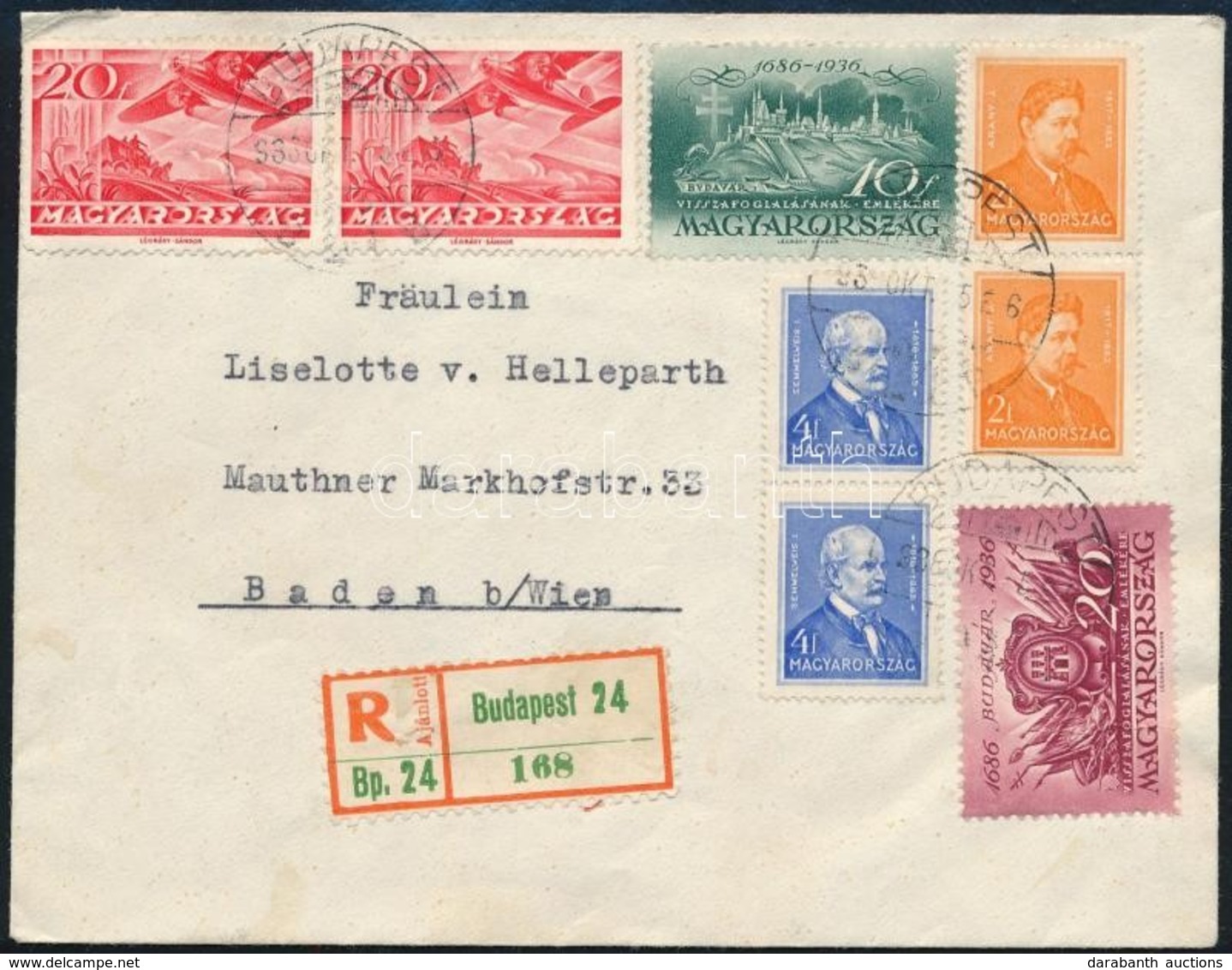 1938 Ajánlott Levél Bécsbe Küldve Színes, Több Bélyeges Bérmentesítéssel - Sonstige & Ohne Zuordnung