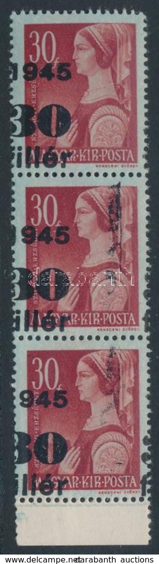 ** 1945 Kisegítő 30f/30f Függőleges 3-as Csík Balra Tolódott Felülnyomással, Jobb Oldalon Festék Csík - Other & Unclassified