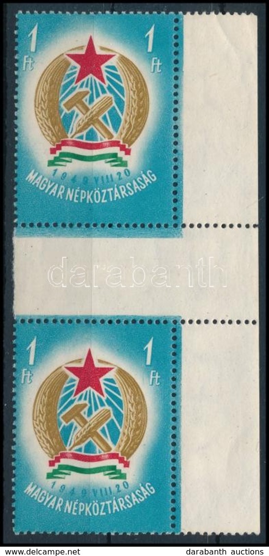 ** 1949 Alkotmány 1Ft Vízjeles ívközéprészes ívszéli Pár - Otros & Sin Clasificación