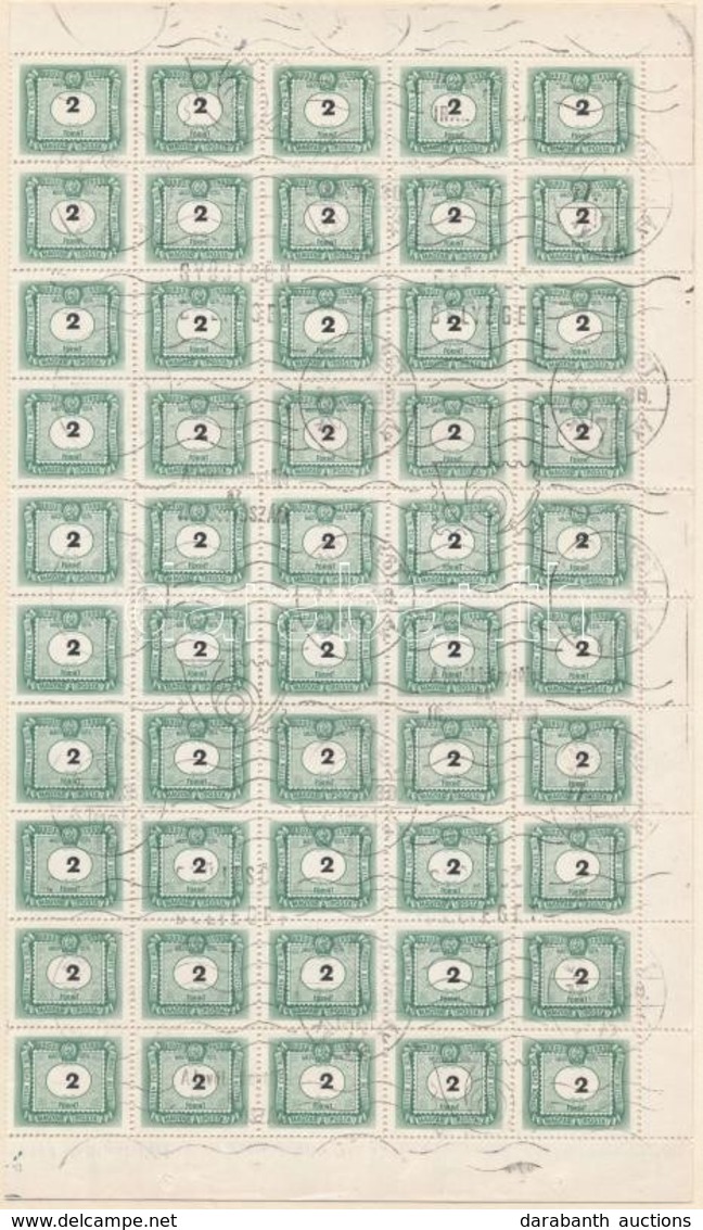 O 1953 50 éves A Magyar Portóbélyeg 2Ft Hajtott Teljes ív - Sonstige & Ohne Zuordnung