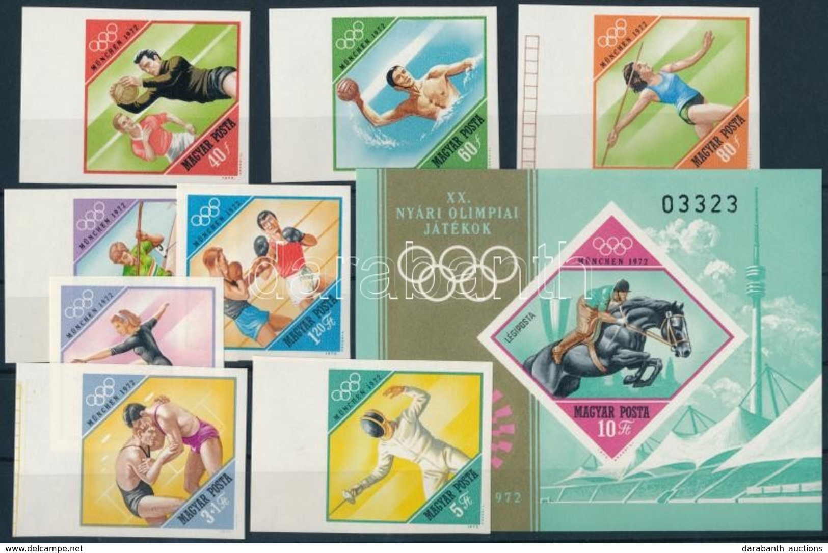 ** 1972 Olimpia München Vágott Sor Közte ívszéliek + Vágott Blokk (8.000) - Autres & Non Classés