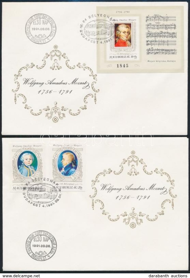 1991 Mozart Vágott Sor + Blokk 2 Db FDC-n - Sonstige & Ohne Zuordnung