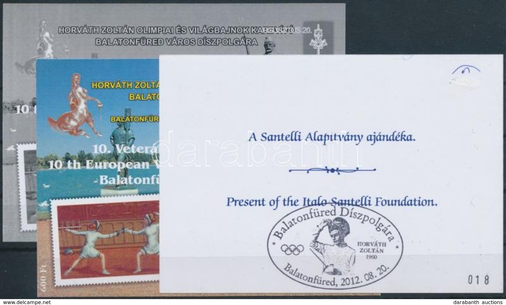 ** 2012 Horváth Zoltán, Balatonfüred Díszpolgára Felülnyomat 3 Db-os Emlékív Garnitúra, Alkalmi Bélyegzéssel - Autres & Non Classés