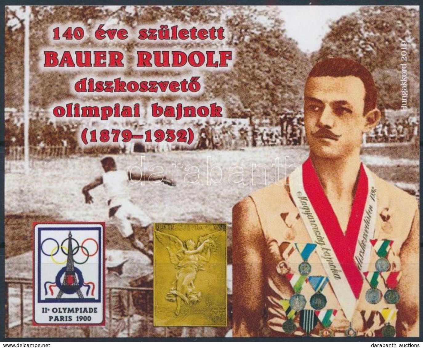 ** 2019 140 éve Született Bauer Rudolf Diszkoszvető Olimpiai Bajnok Emlékív - Other & Unclassified