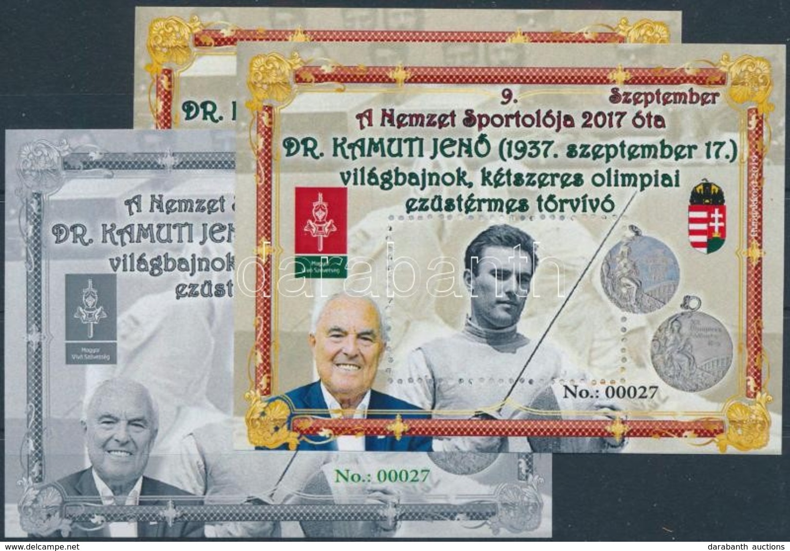 ** 2019 A Nemzet Sportolója, Dr. Kamuti Jenő 3 Db-os Emlékív Garnitúra, Azonos Sorszámmal - Other & Unclassified