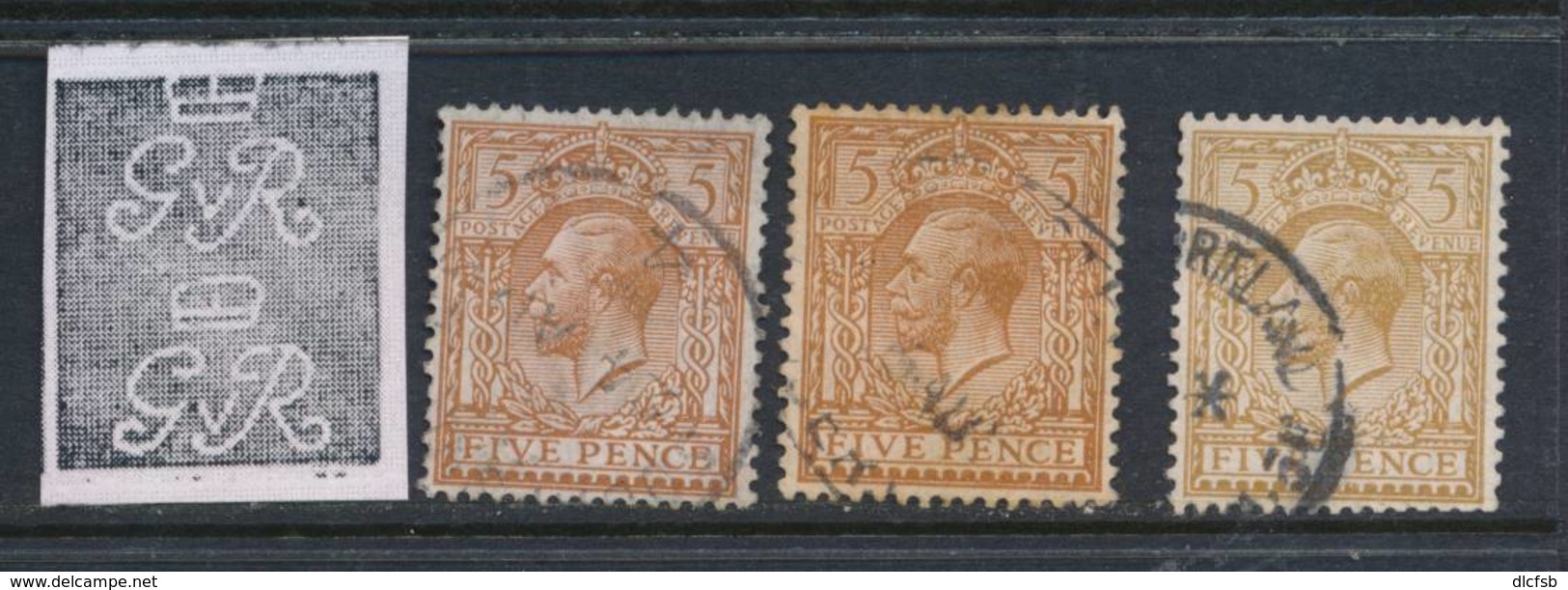 GB, 1912 5d Brown, Yellow-brown, Bistre-brown Fine, SG381,382,383, Cat £85 - Gebruikt