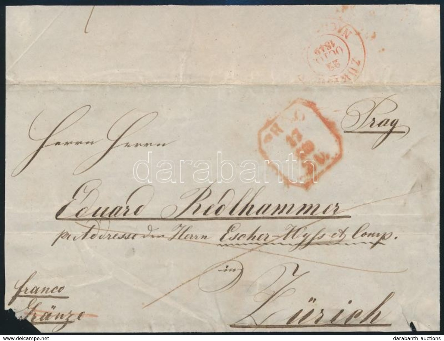 1849 Levél Előlap 'PRAG' - Zürich - Other & Unclassified