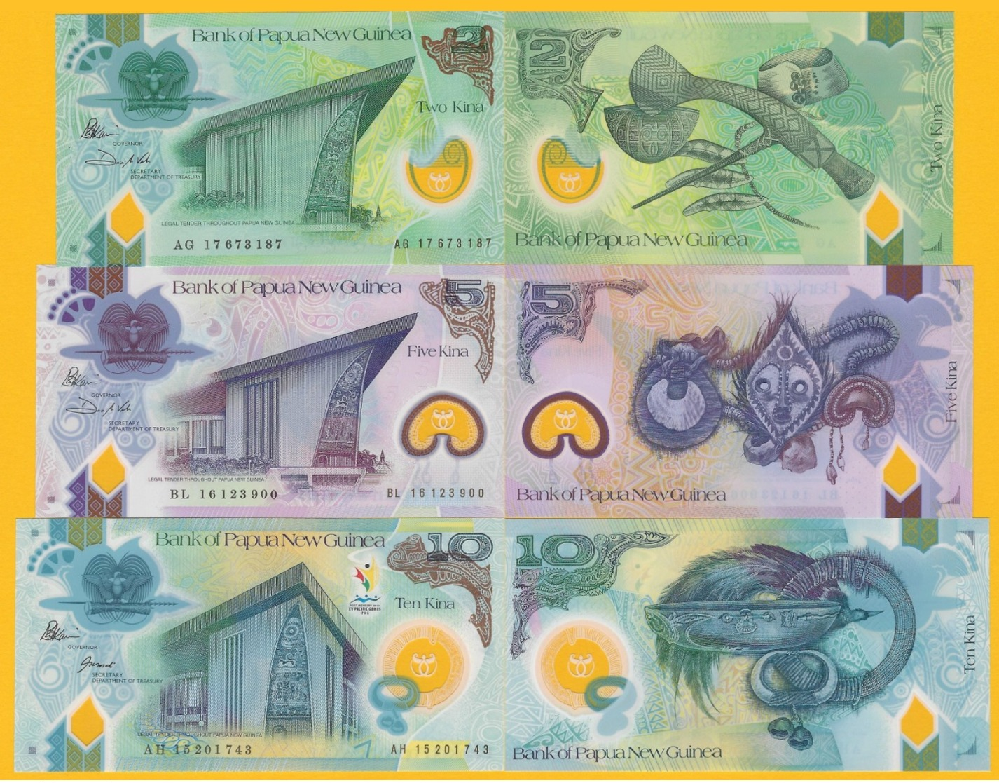 Papua New Guinea Set 2, 5, 10 Kina 2015-2017 UNC Polymer Banknotes - Papoea-Nieuw-Guinea