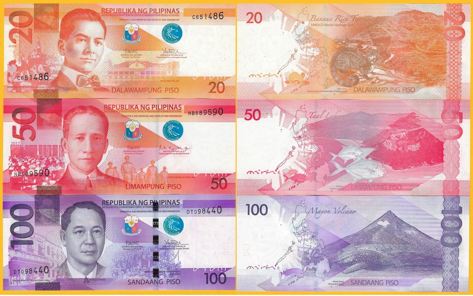 Philippines Set 20, 50, 100 Piso 2017 UNC Banknotes - Philippines