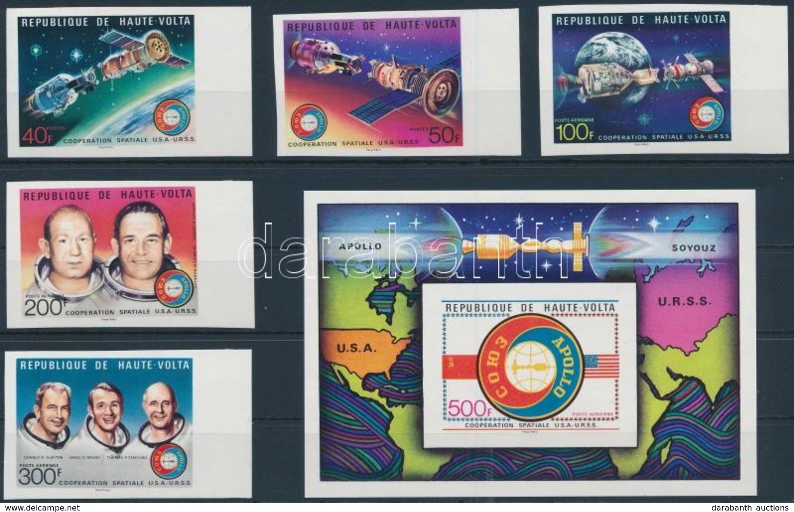 ** 1975 Űrkutatás, Apollo-Szojuz Program Vágott ívszéli Sor + Blokk,
Space Research, Apollo-Soyuz Program Imperforated M - Other & Unclassified