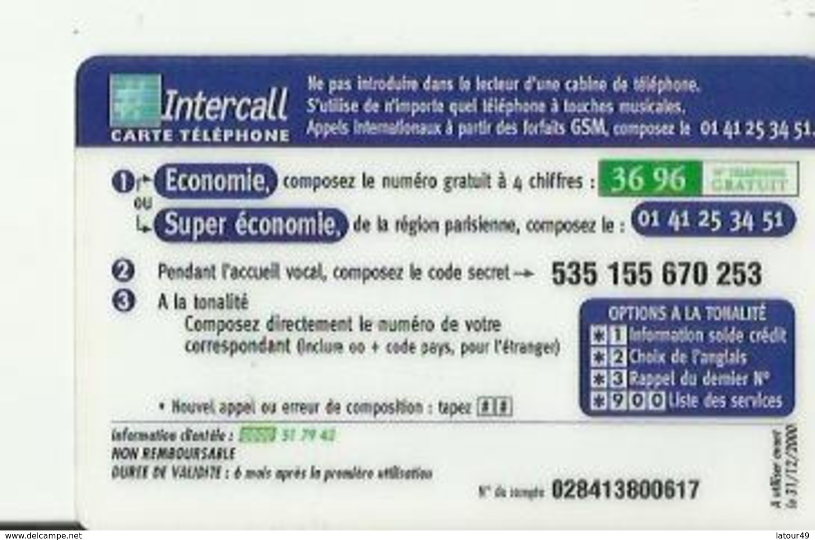 Intercall      Carte  Intercall Monde - Krediet Kaarten (vervaldatum Min. 10 Jaar)