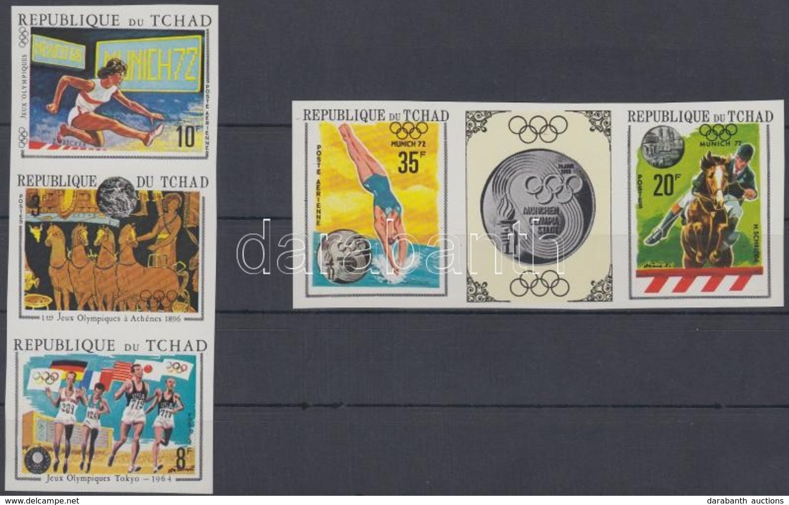 ** 1970 Nyári Olimpiák Vágott Sor Hármascsíkokban / Mi 325B-329B Imperforate Stripes Of 3 - Other & Unclassified