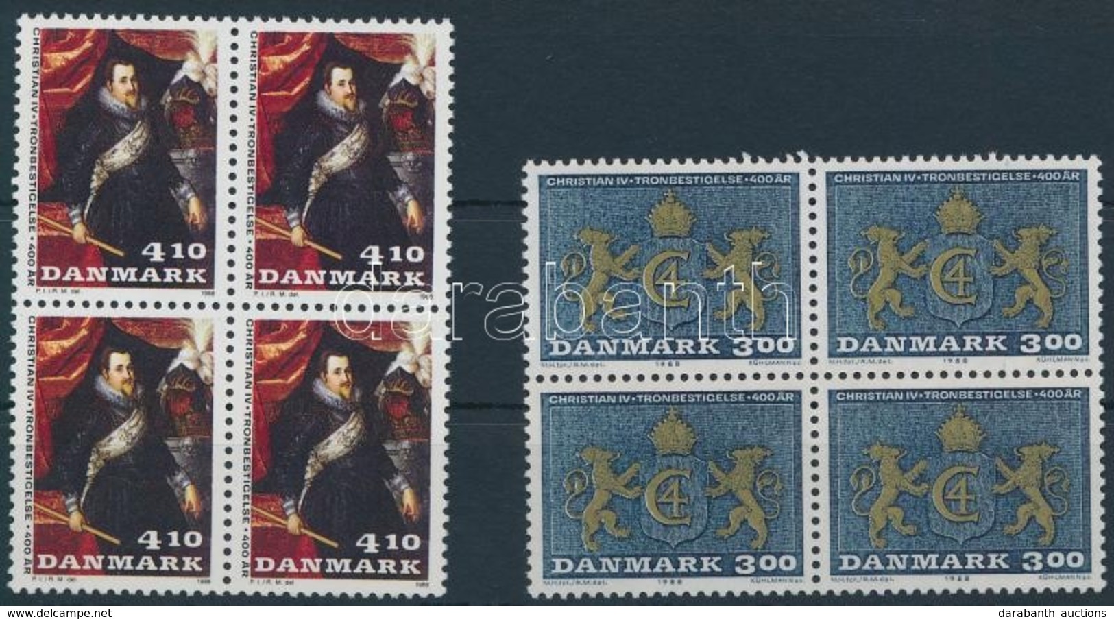 ** 1988 IV. Christian Király Sor Négyestömbben,
King Christian IV. Set In Blocks Of 4
Mi 914-915 - Other & Unclassified