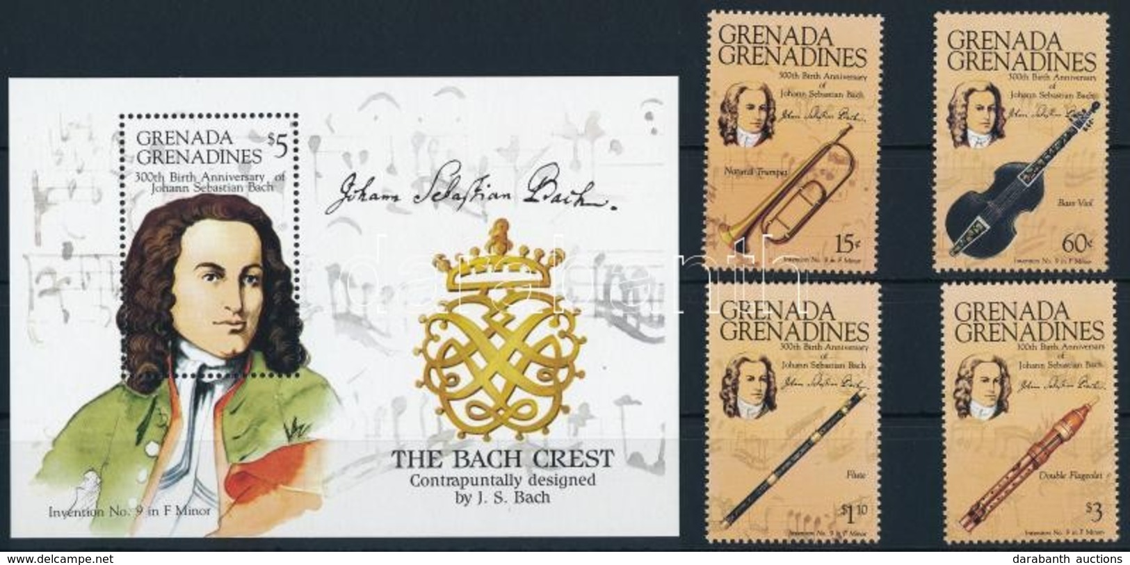 ** 1985 Johann Sebastian Bach Sor + Blokk,
Johann Sebastian Bach Set + Block
Mi 708-711 + Mi 98 - Other & Unclassified