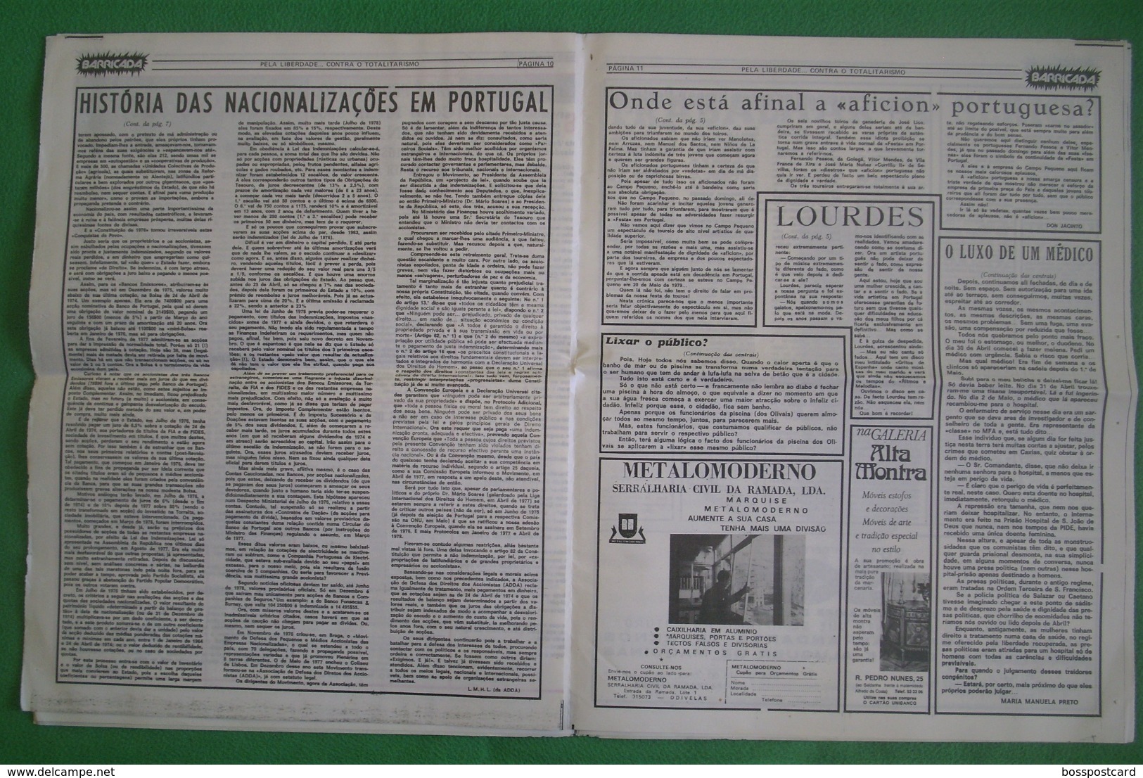 Lisboa - Portugal - Jornal Barricada Nº 185 de Maio de 1979 - República Portuguesa  Imprensa - 25 de Abril - PREC