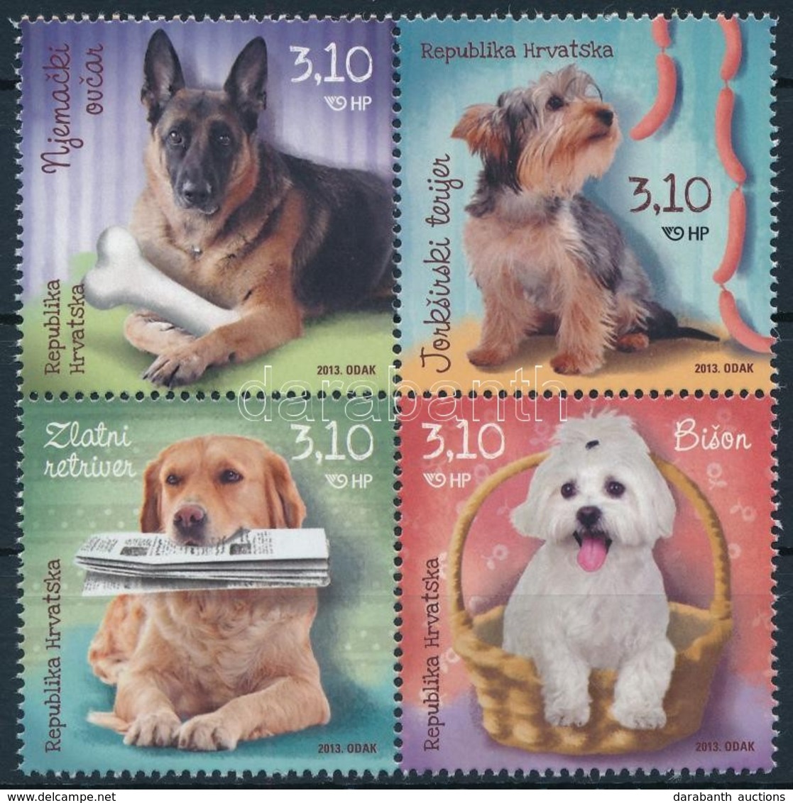 ** 2013 Kutyák Négyestömb,
Dogs Block Of 4
Mi 1068-1071 - Sonstige & Ohne Zuordnung