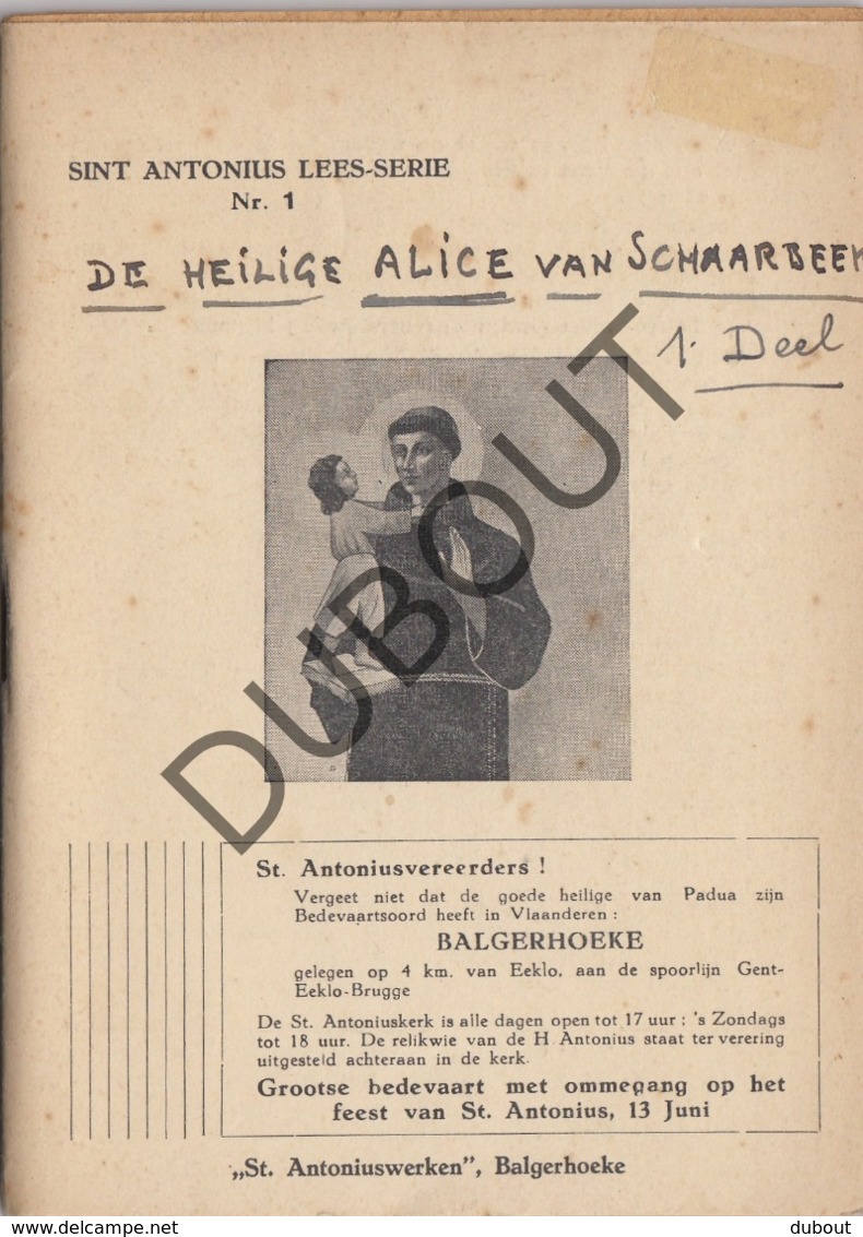 SCHAARBEEK - De Heilige Alice Deel 1 + Deel 2 - De Meyer, 1946  (R281) - Antiquariat