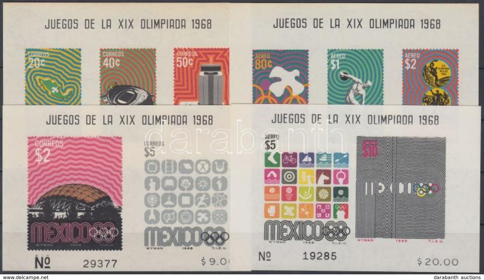 ** 1968 Olimpia Mexikóváros Blokksor Mi 15-18 (2 Blokk Felül Besárgult / 2 Blocks Yellowish Gum) - Autres & Non Classés