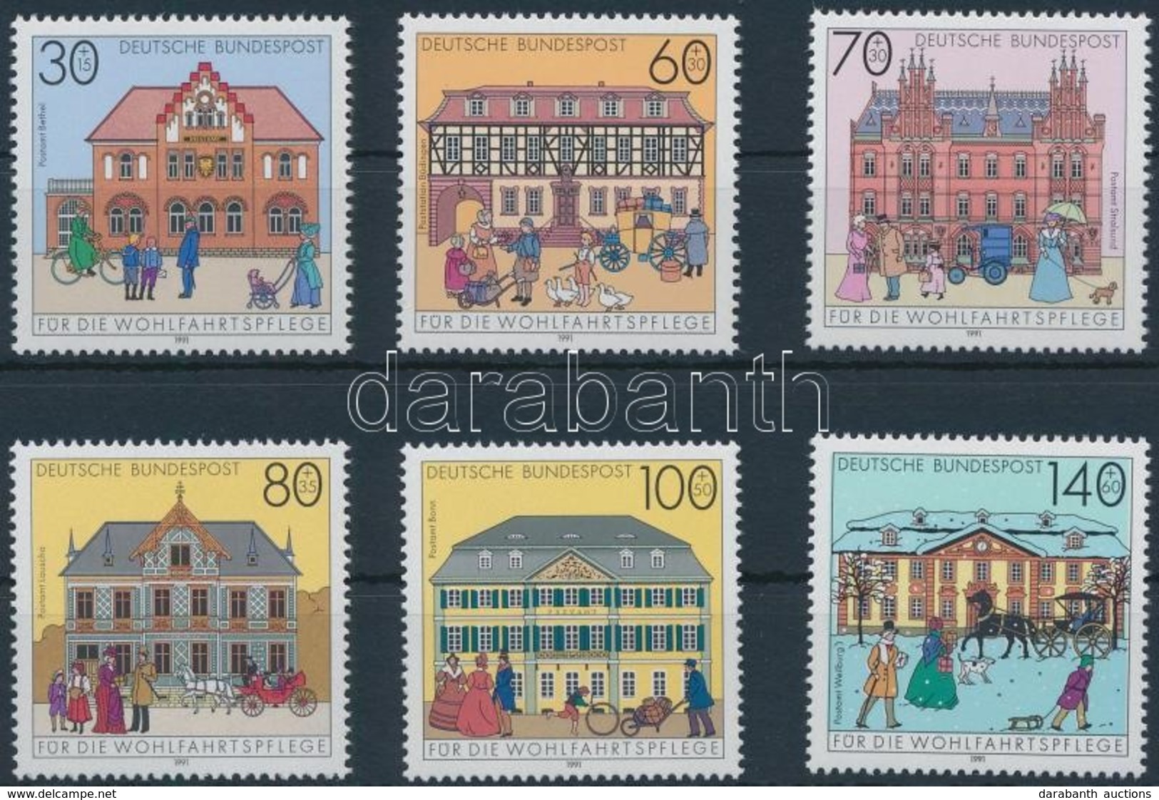 ** 1991 Történelmi Postahivatalok Sor,
Historical Post Offices Set
Mi 1563-1568 - Sonstige & Ohne Zuordnung