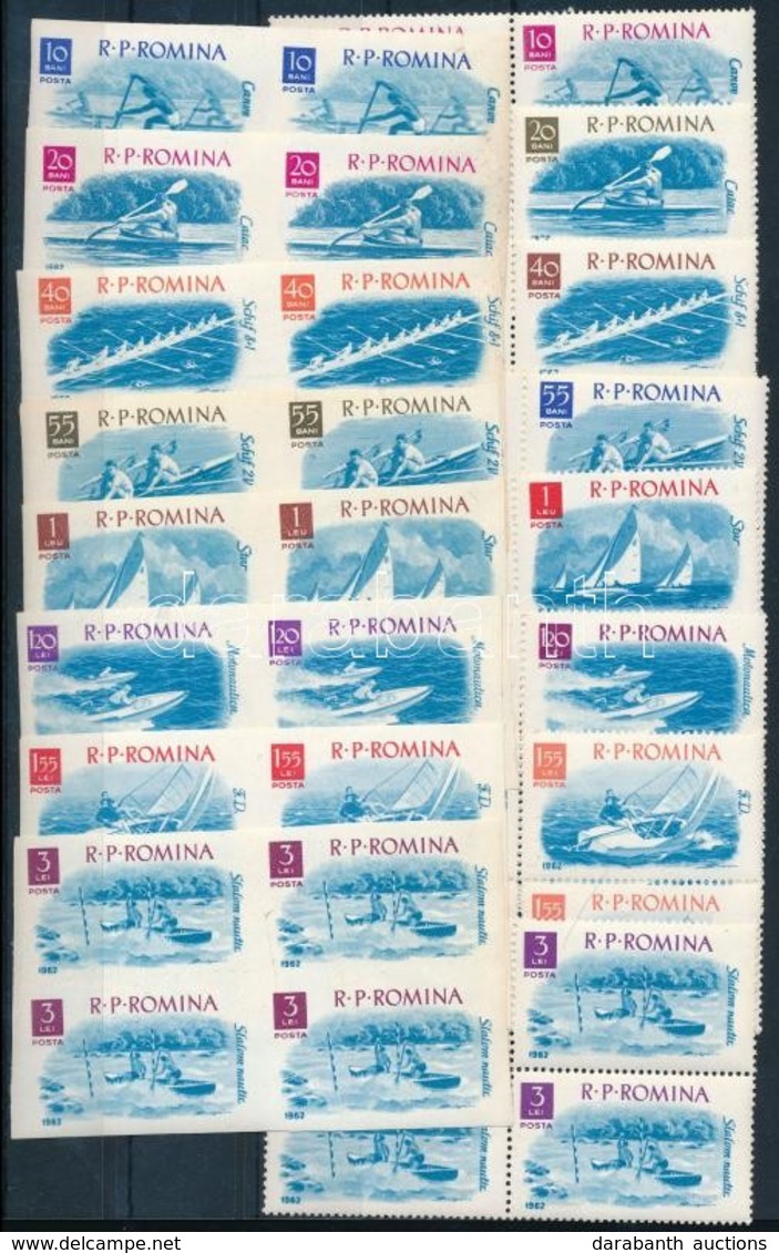 ** 1962 Vízi Sportok Fogazott és Vágott Négyestömb Sor Mi 2048-2055 + 2056-2063 - Other & Unclassified