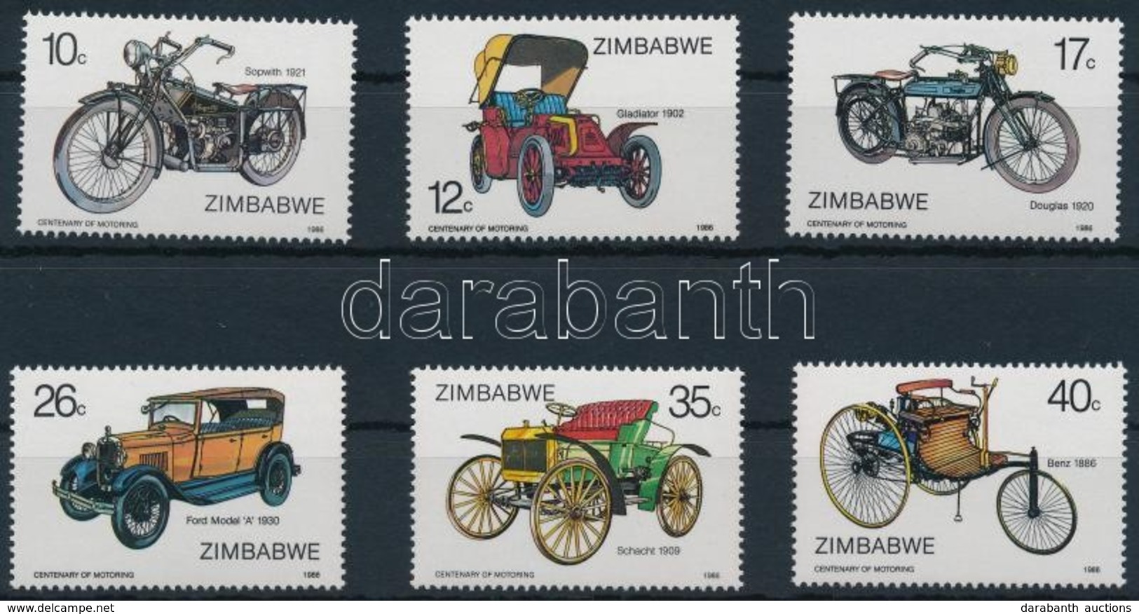 ** 1986 100 éves Az Autó Sor,
Centenary Of Car Set
Mi 350-355 - Sonstige & Ohne Zuordnung