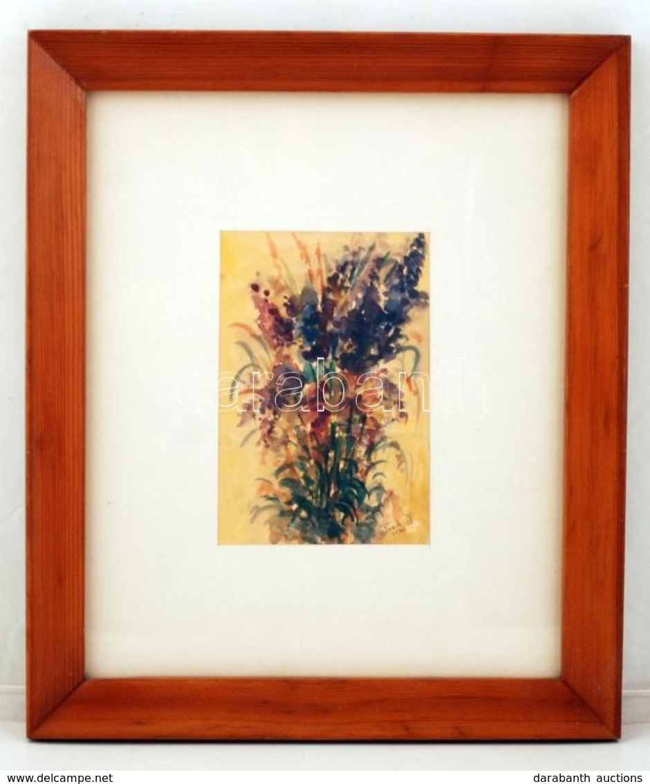 Bach Jelzéssel: Virágcsokor. Akvarell, Papír, üvegezett Keretben, 21×14 Cm - Autres & Non Classés