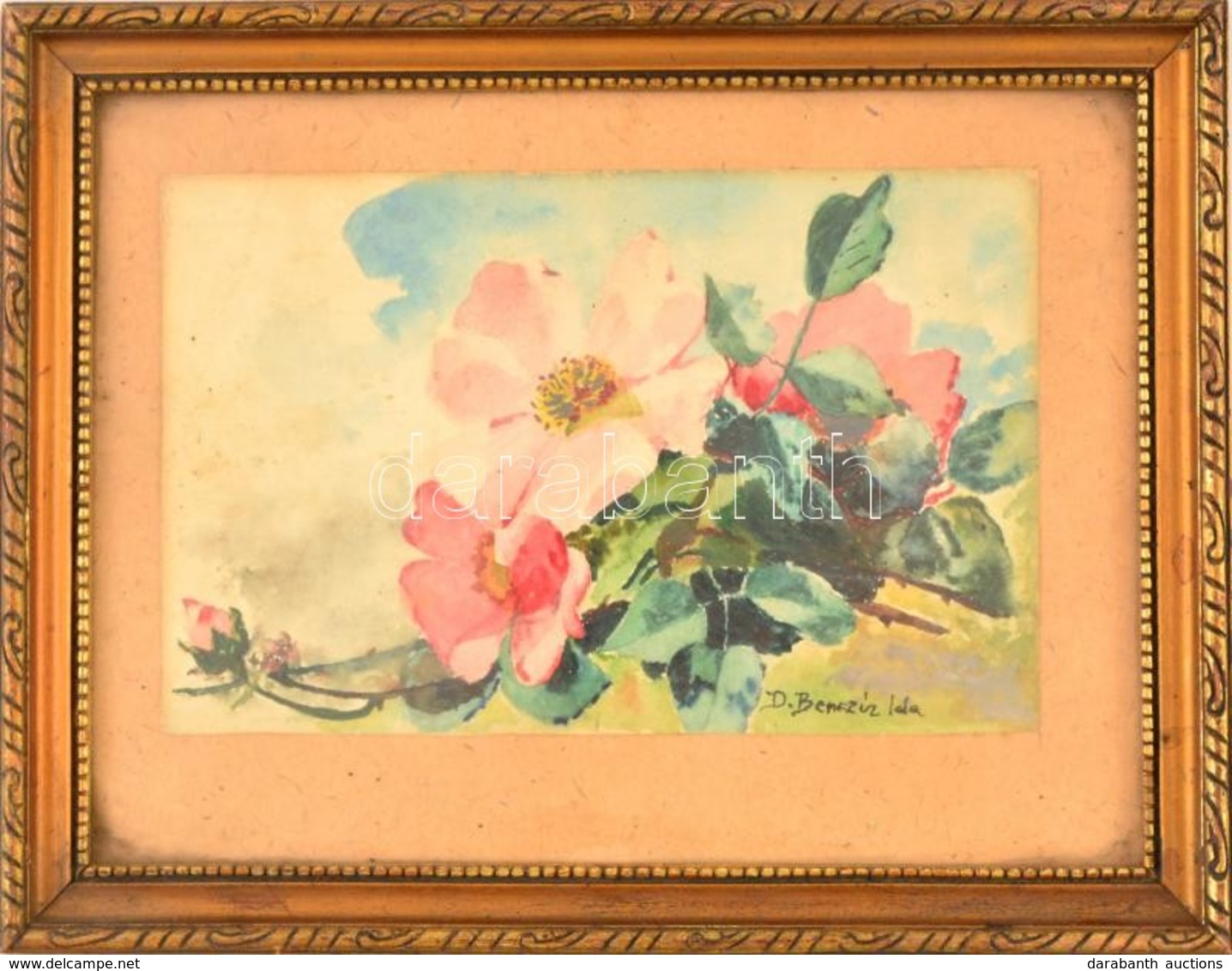 Benczúr Jelzéssel: Virágok. Akvarell, Papír, üvegezett Keretben, 11,5×19 Cm - Autres & Non Classés