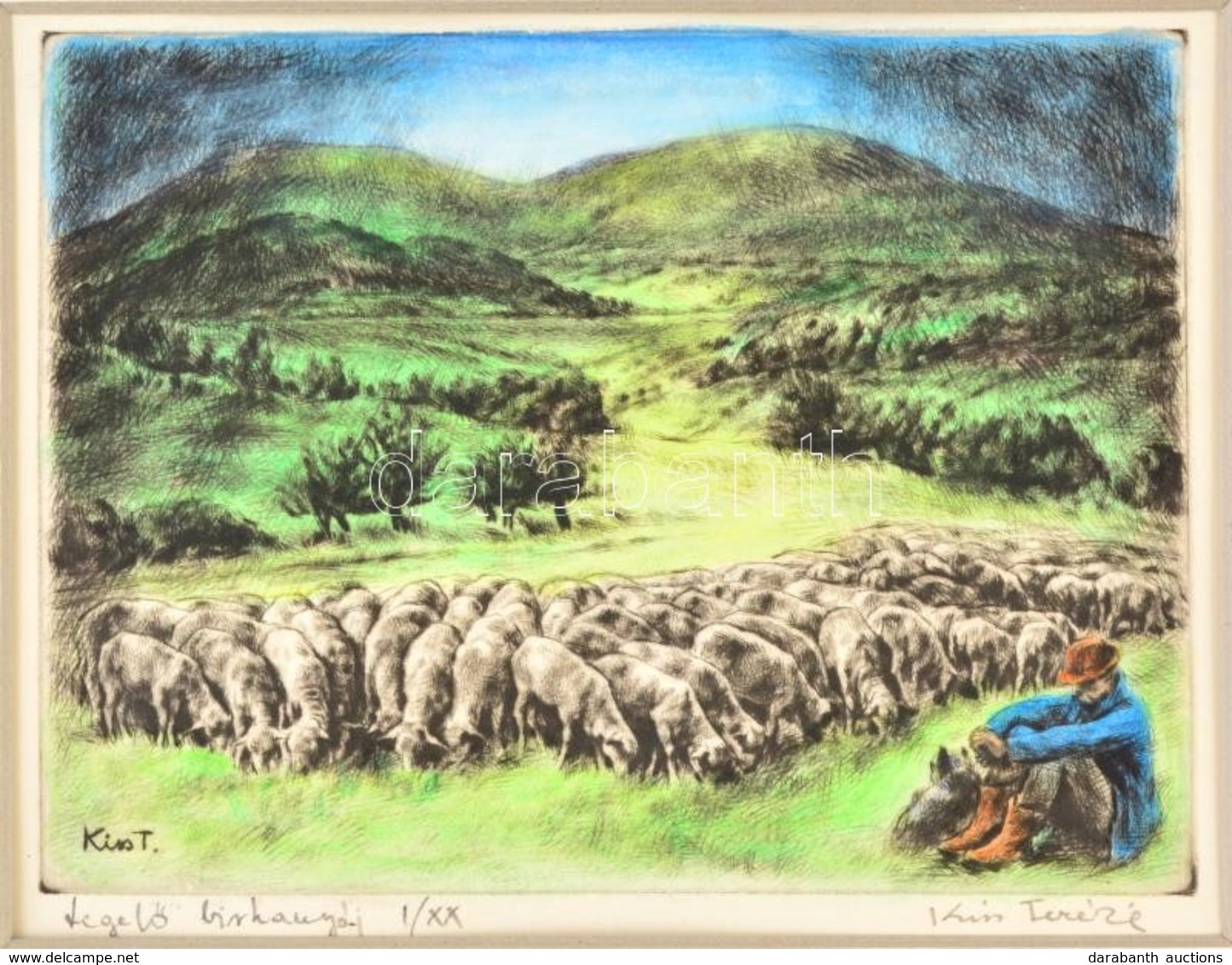 Kiss Terézia (1928- ): Legelő Birkanyáj. Színezett Rézkarc (I/XX), Papír, Jelzett, Paszpartuban, 14,5×19,5 Cm - Other & Unclassified