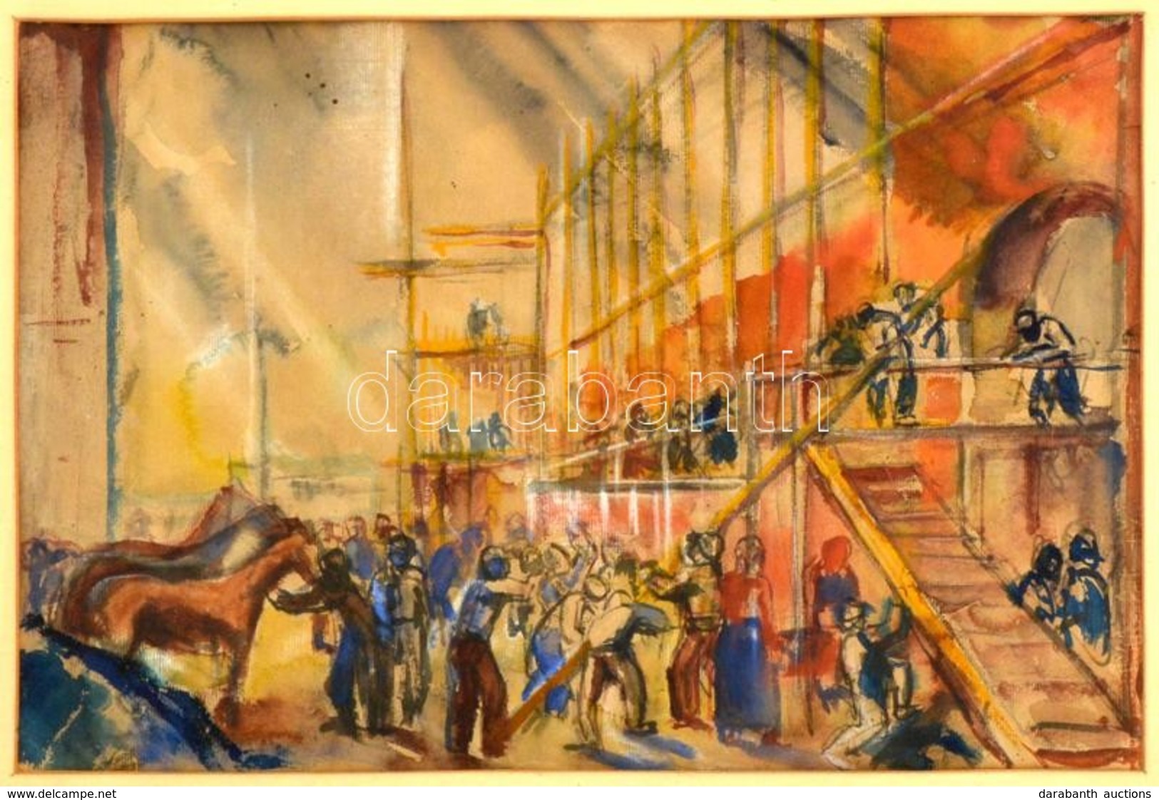 Szőnyi István (1894-1960): Freskó Részlet. Akvarell, Papír, Jelzés Nélkül, üvegezett Keretben, 29,5×44,5 Cm - Other & Unclassified