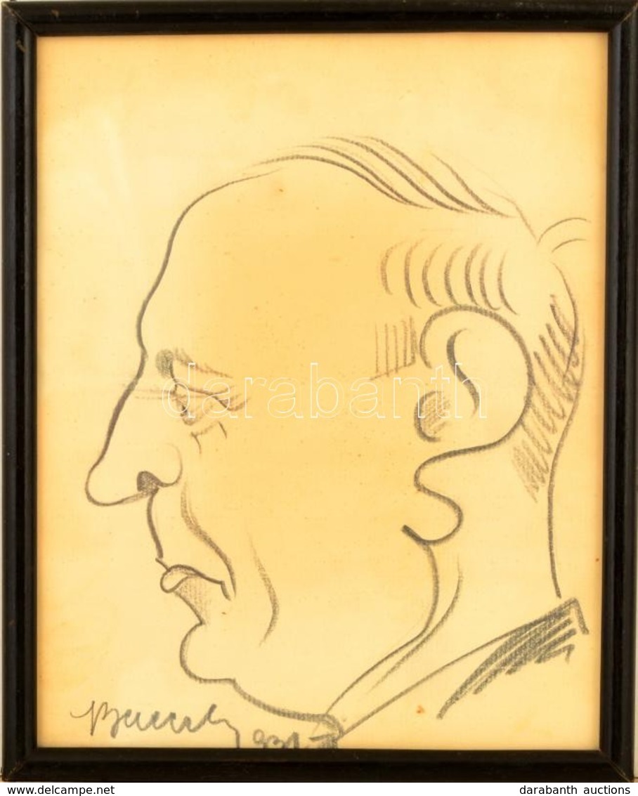 Olvashatatlan Jelzéssel: Férfi Portré (karikatúra 1931), Szén, Papír, üvegezett Keretben, 19×15 Cm - Other & Unclassified