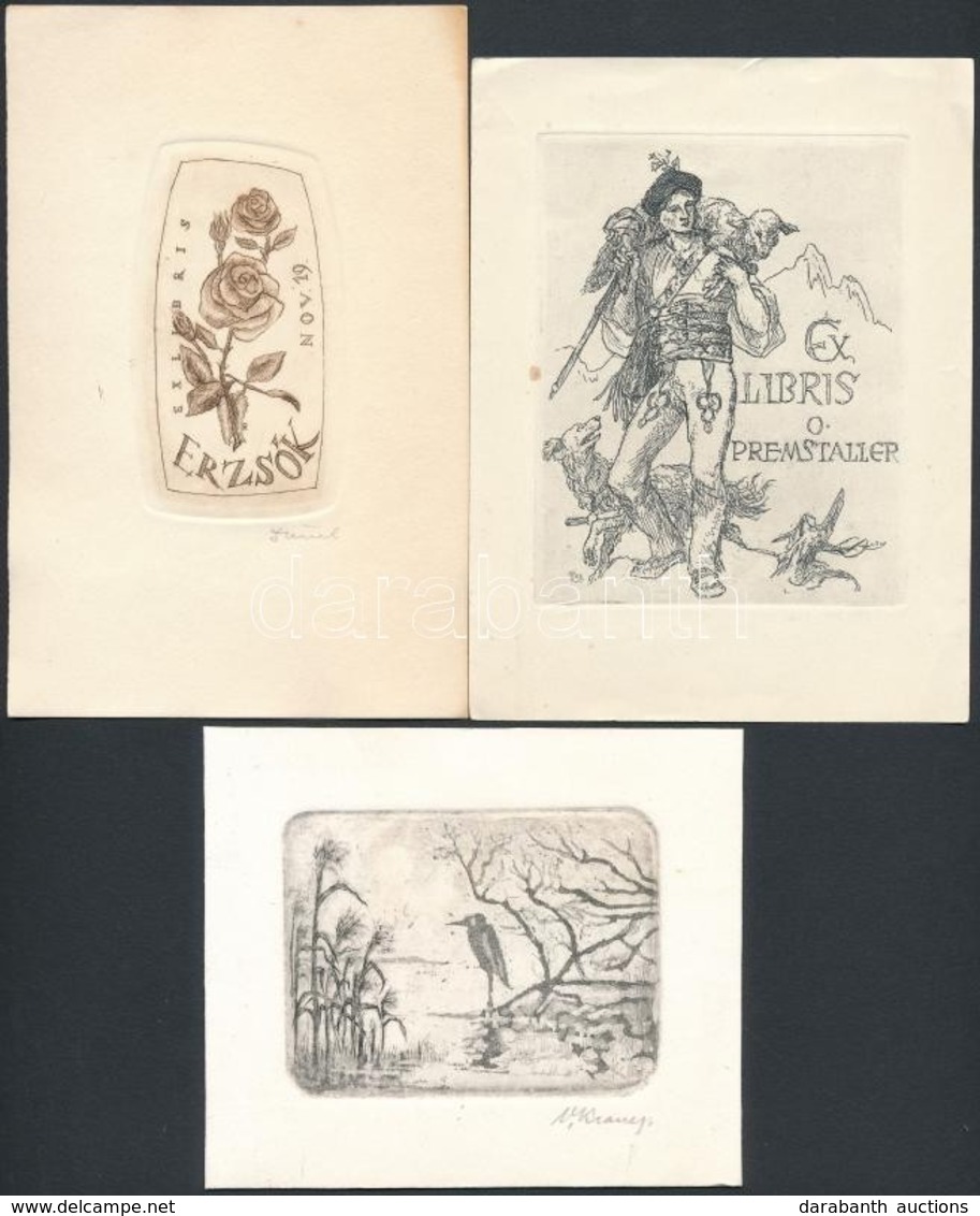 3 Db Rézkarc, Ex Libris, Különféle Magyar és Külföldi Alkotóktól / 3 Etchings From Different Hungarian And Foreign Artis - Otros & Sin Clasificación