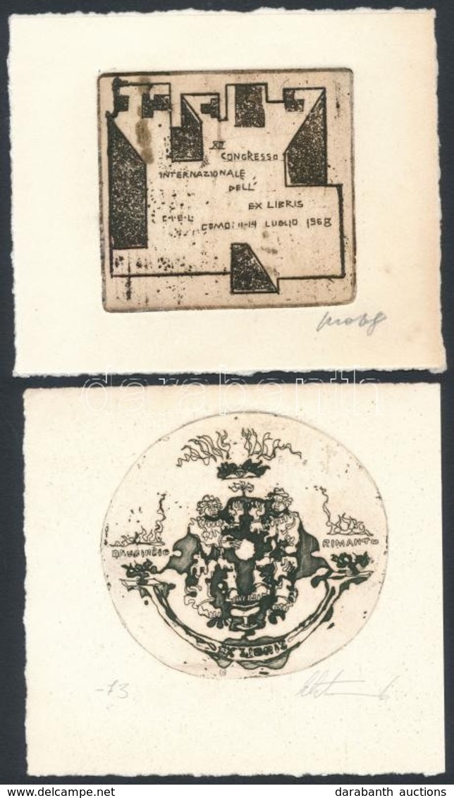 3 Litván és Orosz Ex Libris, Stasiulis, Kisarauskas, Rézkarc, Papír, Jelzett  / Etched Bookplates. Lihuania, Russia - Autres & Non Classés