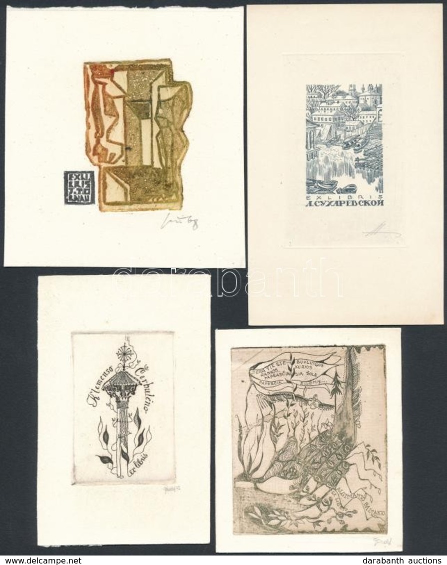 5 Db Vegyes Témájú Ex Libris.  Rézkarc, Papír, Jelzett  / Etched Bookplates - Autres & Non Classés