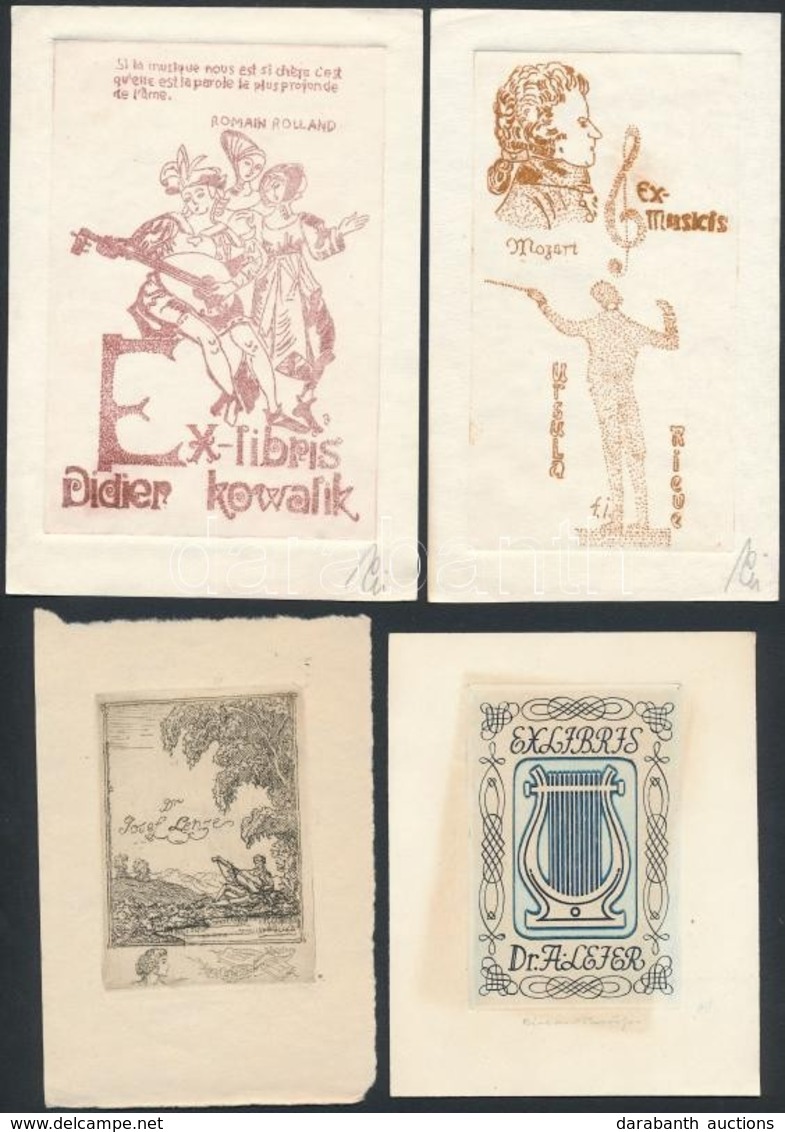 5 Db Zenei Témájú Ex Libris. Zongora, Hegedű. Rézkarc, Papír, Jelzett  / Etched Bookplates Regarding Music. - Autres & Non Classés